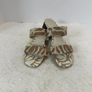 Revive Slide Sandal, beaded, Leather sock, Beige & White beads, Spring 7M